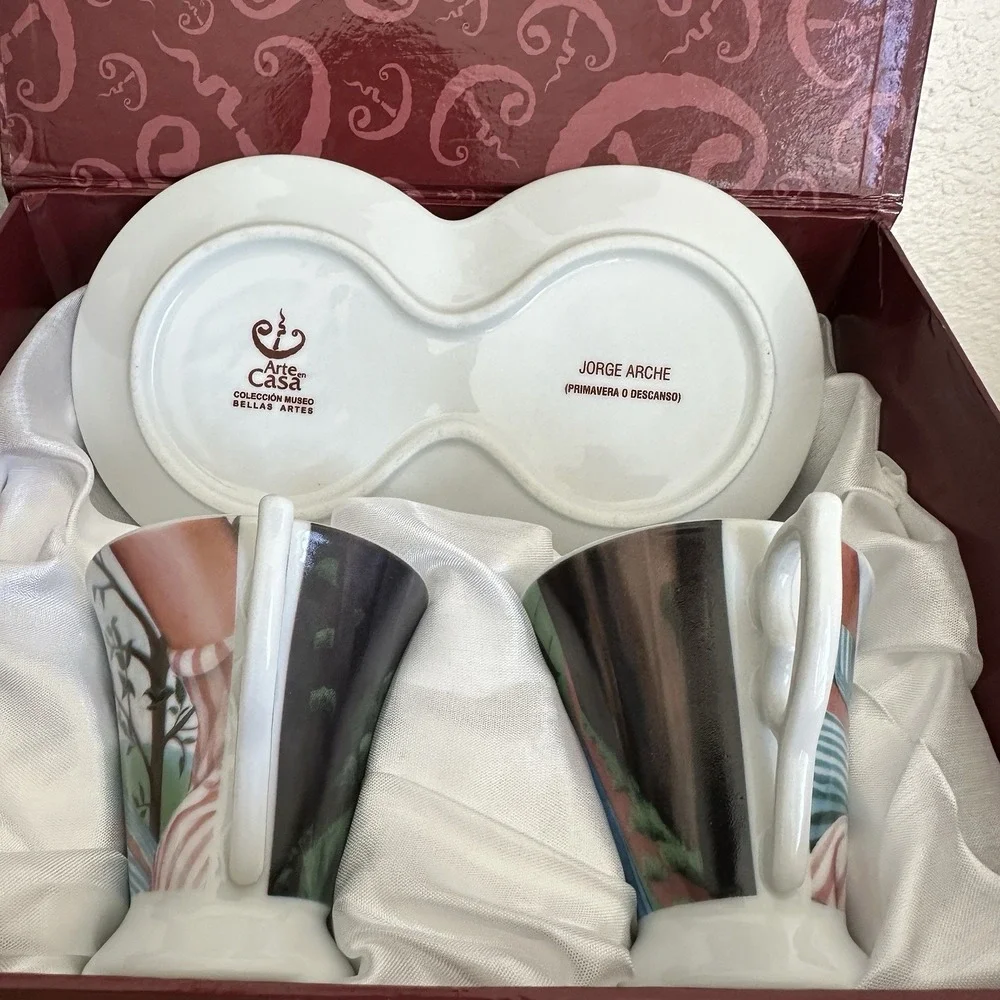 Jorge Arche Arte Casa Collection Espresso Cups‎ Saucer Set Multicolor Box Signed